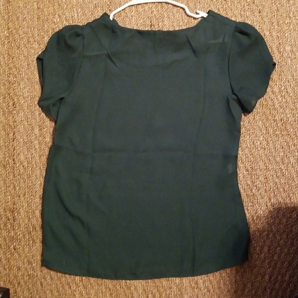 Lightweight dark green blouse with tulip sleeves